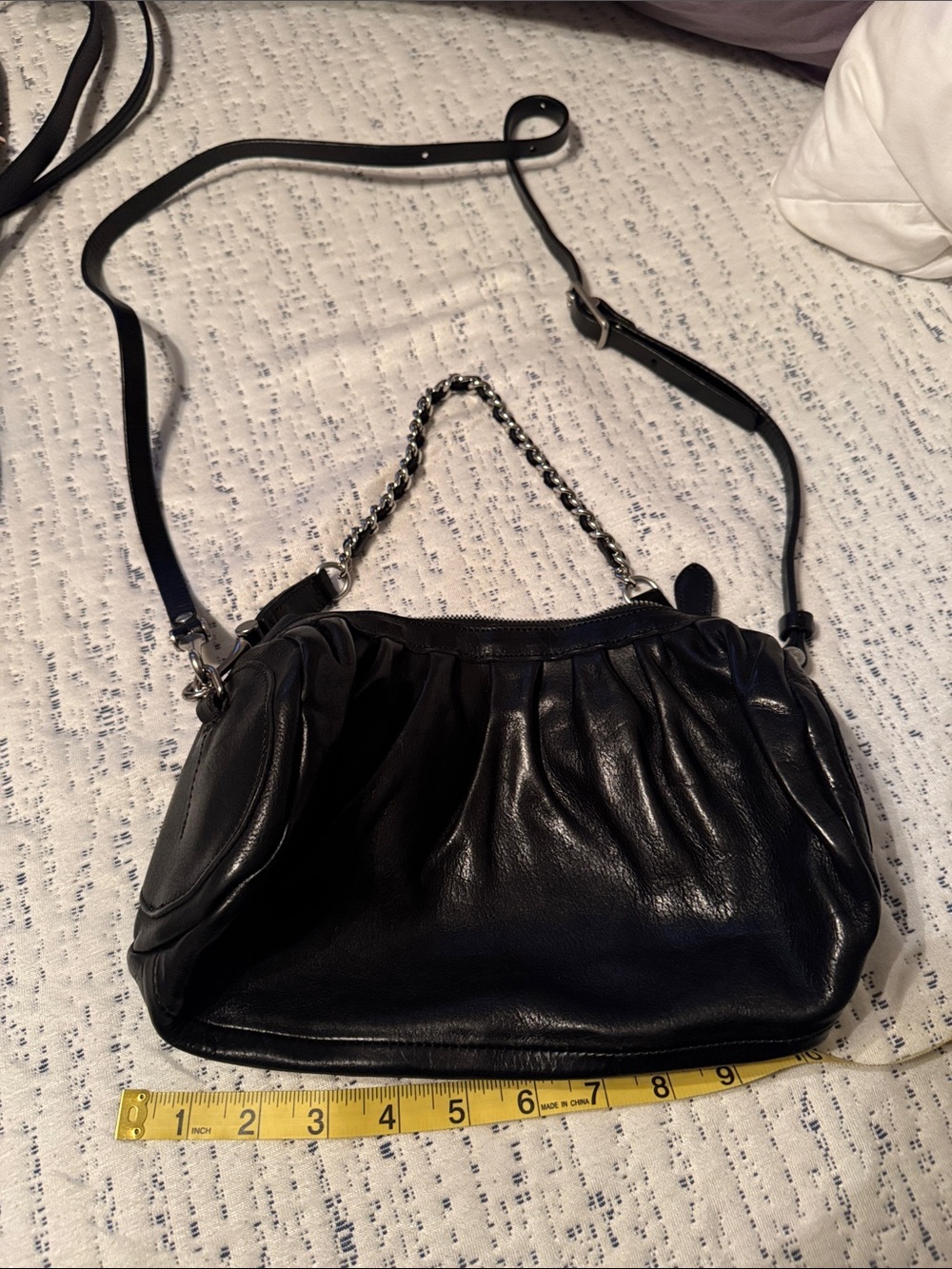 Black Leather Crossbody Bag with Chain Handle